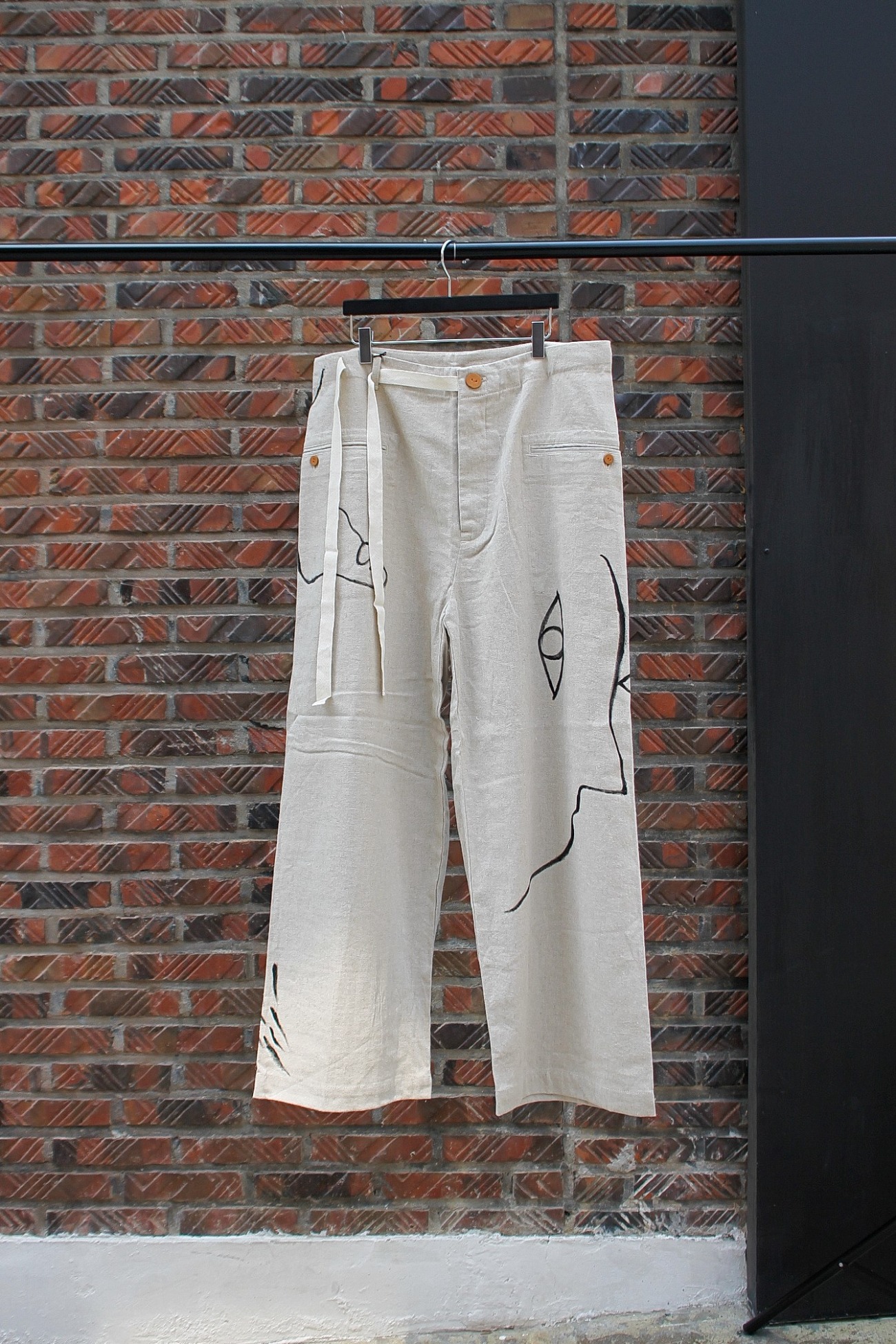 [EASY TO WEAR] Linen Canvas Baggy Pants - Natural / Drawing
