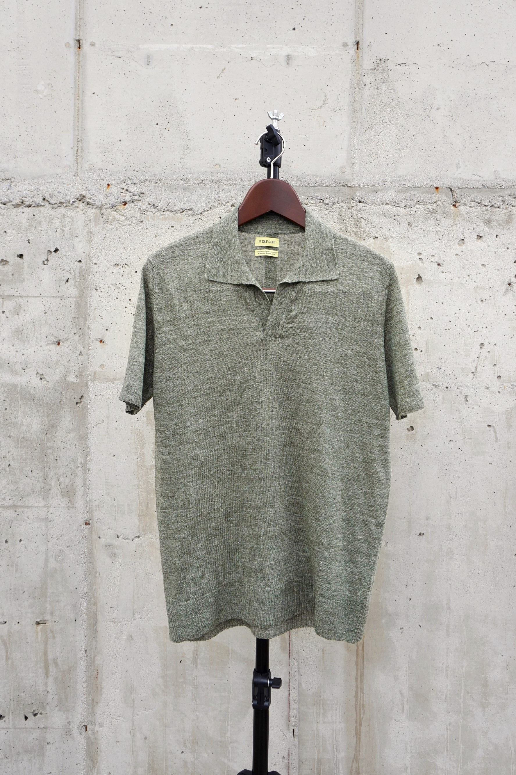 [DE BONNE FACTURE] Knitted Polo Shirt – Green Mouliné