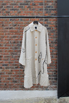 [EASY TO WEAR] Linen Canvas Coat - Natural / Drawing